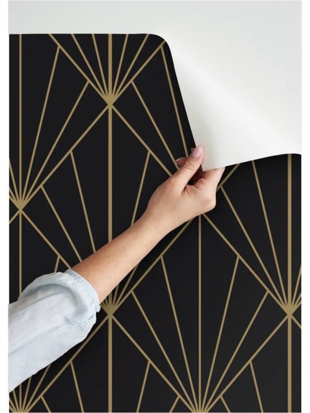 4 new rolls Spoonflower peel stick wallpaper Art Deco Black&Gold Diamond